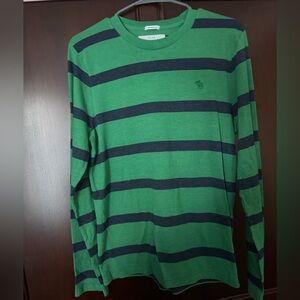 Abercrombie & Fitch Green and Navy Striped Shirt